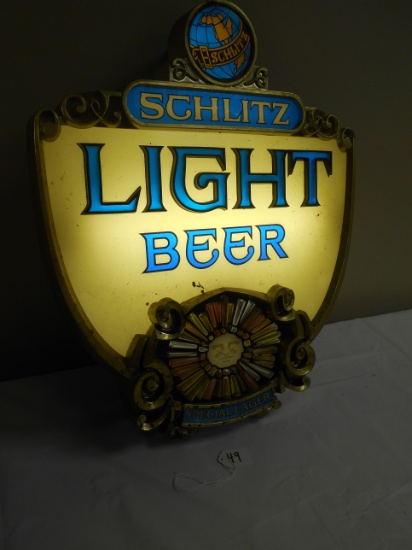 Schlitz light beer lighted sign works! Dated 1976