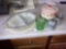 Pyrex divided dish, Harker cooking ware, Kellogg's Green depression measuring cup, Jell-O molds