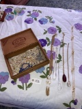 Ladies necklaces & wood cigar box