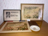 Souvenir Marion Ohio pencil, Cradle Roll & misc. certificates, Little Brown jug dish