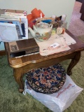 End table, alarm clock, puzzles, misc.