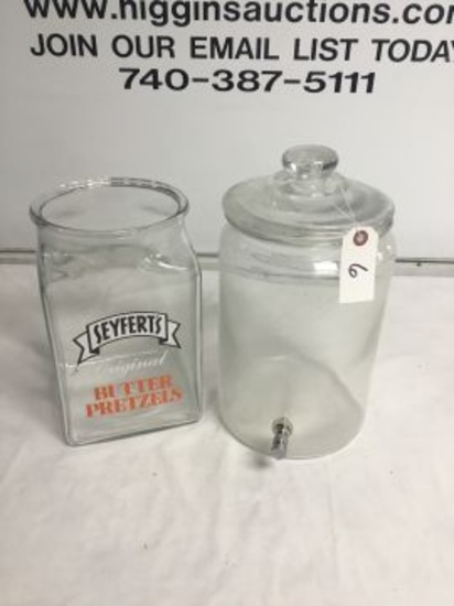 Seyerts pretzel jar & glass liquid dipenser