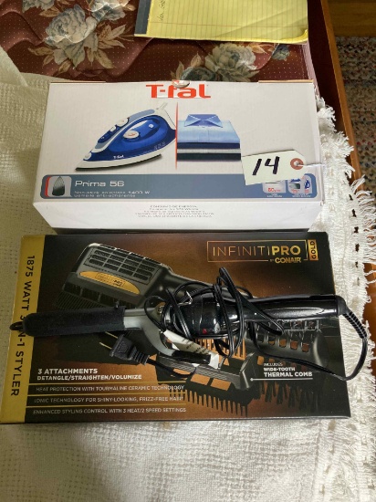 steam iron, hair dryer, & curling iron (all new)