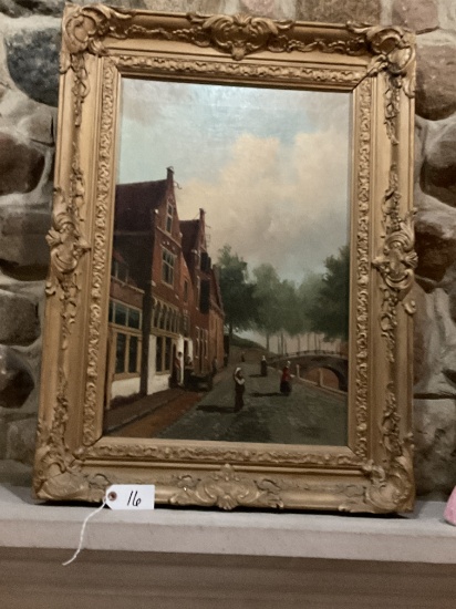 Oil On Canvas Village Scene