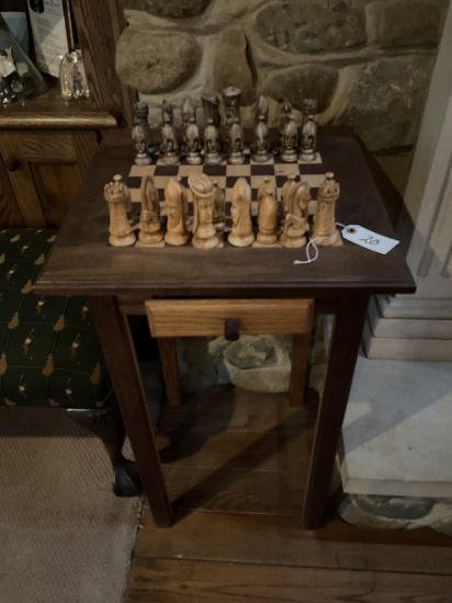 Wooden Chess Table w/ Chess Pcs.