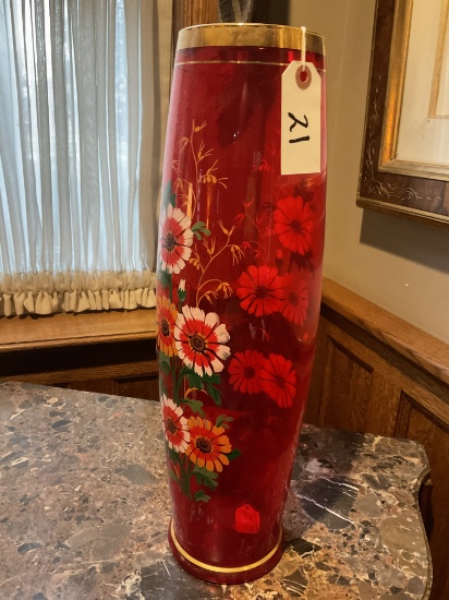 Hand Enameled 1950's Glass Vase