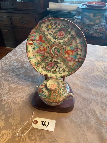 Oriental Rice Bowl & Plate on Display Stand