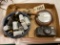 Box of Misc - Camera/New Rollsof Film/Barometer/Gavel