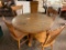 Round Oak Pedestal Table w/Leaf & 4 Pressed Back Cairs