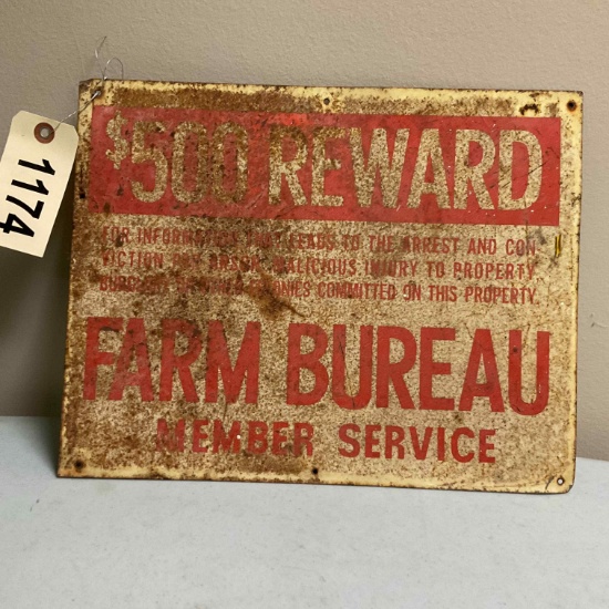 Farm Bureau Reward Metal Sign 11x14