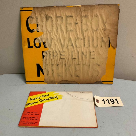 Chore Boy Low Vaccum Pipe Line Milker NOS Metal Sign