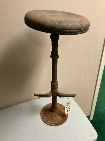 Primitive Cast Iron Bar Stool w/ Wood Seat