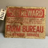 Farm Bureau Reward Metal Sign 11x14