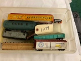 Tub w/ 6 HO Gauge Cars and Unmarked Engine