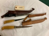 3 Knives - J Martini/Finland & Fiskar In Leather Sheeths