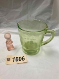 Green Depression Measuring Cup/Satin Glass Praying Boy
