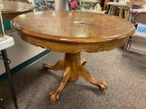 Round Oak Pedestal Table w/ Claw Feet
