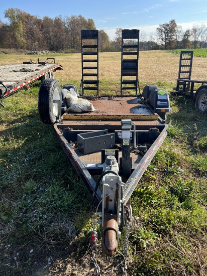 2014 tandem axle 14' x 5' flatbed trailer w/ fold-up ramps, 2" ball
