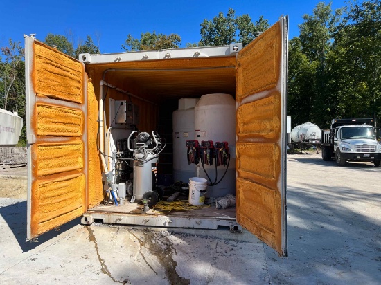 Concrete plant, 20' steel container, 300gal. tank, 1000gal. tank, 200gal. tank, comp., hose reel