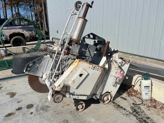 Corecut CC6500 Highway Concrete Saw, 13" cut, 667hrs., runs, w/ 7 blades