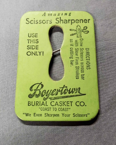 “Beaumont Casket Company” Scissors Sharpener