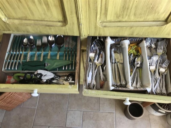 Contents Of 2 Drawers - Stainless Flatware Sets Etc