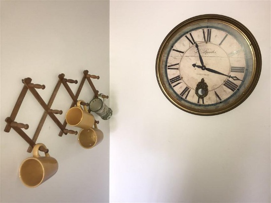 Clock And Wall Rack With Mugs Lot