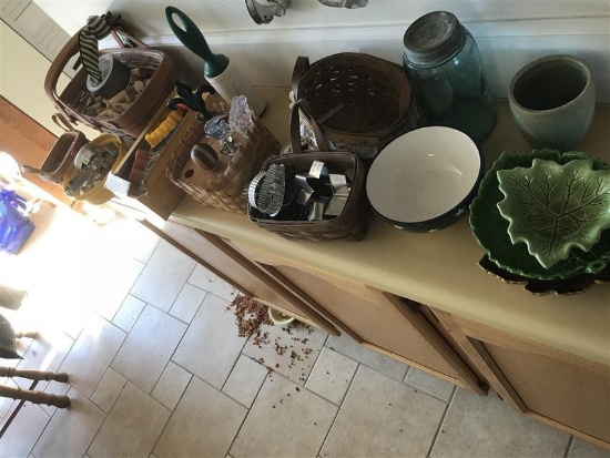 Longaberger, Pottery Glass And More Counter Lot