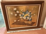 Vintage Gold Colored 1950s Mcm Painting Signed