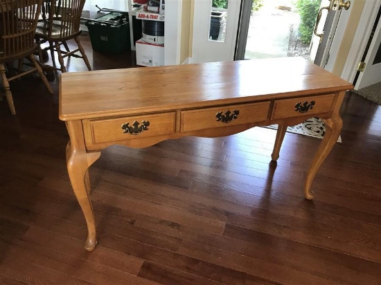 Amish Solid Oak Three Drawer Table Nice