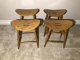 4 Amish Made Solid Oak Bar Stools Butt Curved Nice