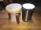 Vintage Wooden Stool and Trash Can Lot