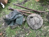 Large Military Tent and Canvas Water Barrel