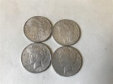 4 Silver Dollar Coins  Morgans and Peace