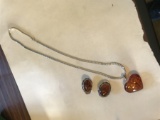 Baltic Amber Earrings Heart Pendant Sterling Siver