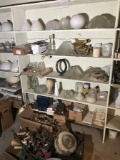 Shelf Lot of Lamp Shades and Parts