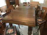 Antique Oak Dining Table PLUS 6 Oak Chairs