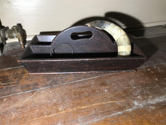 Antique Wooden Nail Box + Powder Horn