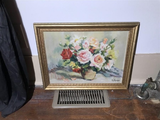 Antique Oil on Canvas Flower Painting