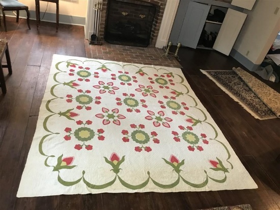 Fine Large 1850s Quilt in Elaborate Floral Pattern