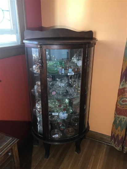 Antique Oak Curved Glass china Cabinet