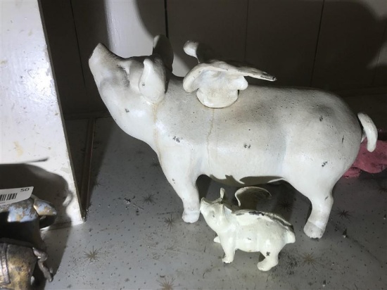 Large Cast Iron Pig Bank + Small Pig Bank