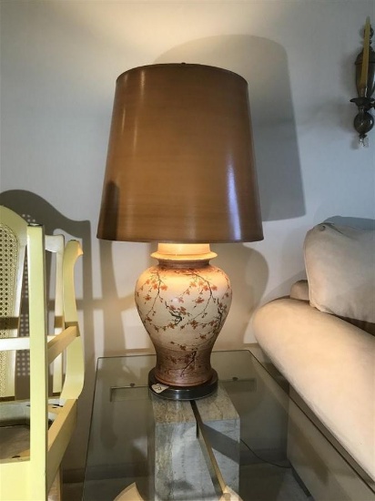 Pair Japanese Style Lamps w/Cherry Blossoms