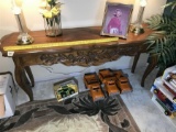 Vintage Wooden Side Table w/Carved Floral Design