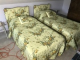 Pair Single Beds w/Matching Headboard/comforter