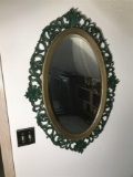 Early Hand Carved Wooden Mirror w/Shells Bevelled