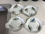 Four Handed Painted Bird Pattern Small Plates