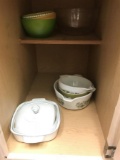 Cupboard Lot w/Pyrex Bowls, Lids Etc