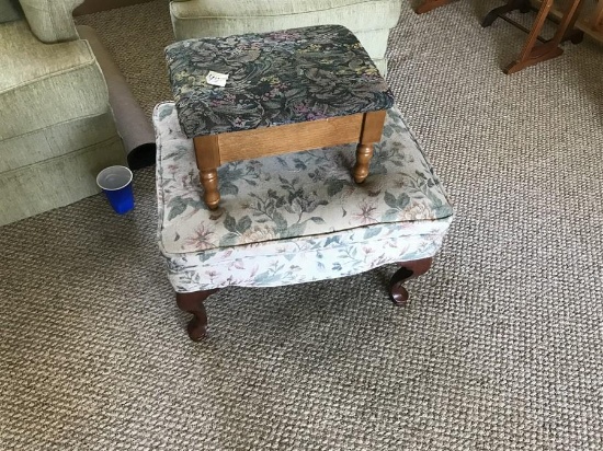 Two Nicer Footstools with Wooden Frames/Legs