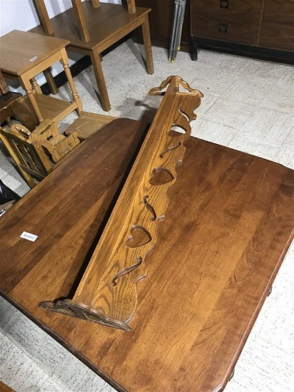 Oak Wooden Wall Shelf with Heart Pattern